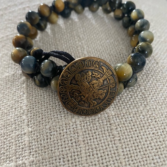 Other - New Handmade Tiger’s Eye Beaded Bracelet with Antique Brass Button